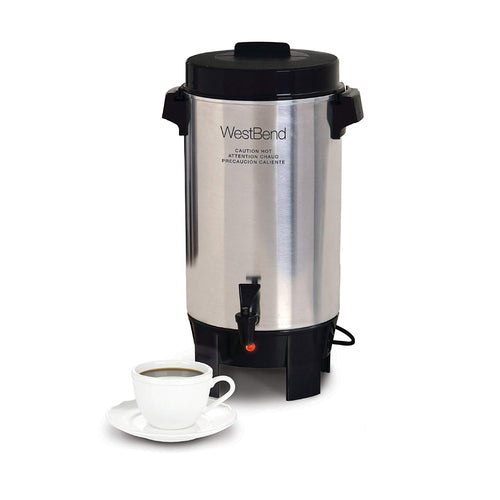 West Bend 58002 Highly Polished Aluminum Commercial Coffee Urn Features Automatic Temperature Control Large Capacity with Quick Brewing Easy Prep and Clean Up 42 Cup Silver