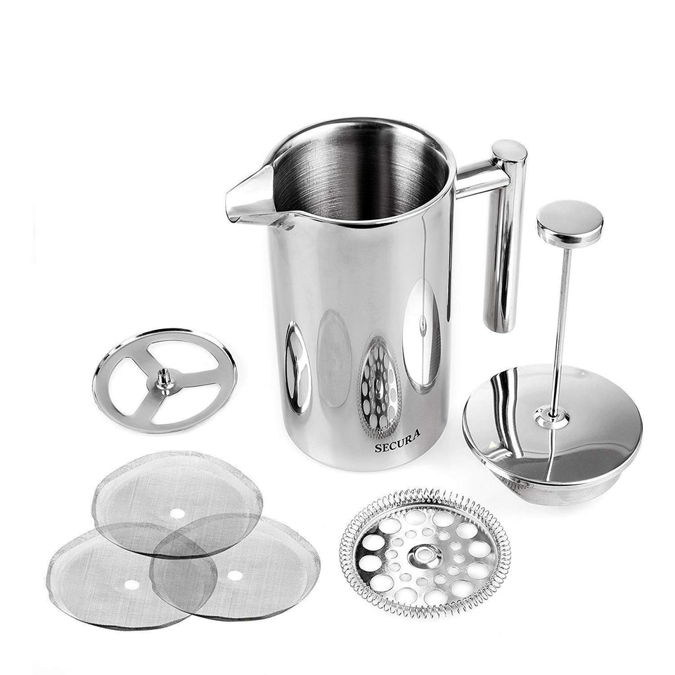 Secura Stainless Steel French Press Coffee Maker 18/10 Bonus Stainless Steel Screen (1000ML)