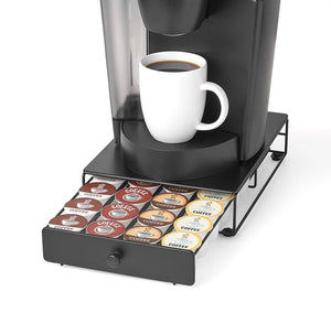 Under the Brewer Storage Drawer for K-Cup Packs Organize 24 K-Cup Pods. K-Cup Holder will fit underneath all At Home Keurig Hot Brewers Saving Counter Space