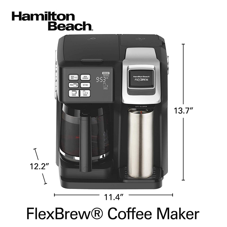 Hamilton Beach (49976) FlexBrew Coffee Maker, Single Serve & Full Coffee Pot, Compatible with Single-Serve Pods or Ground Coffee, Programmable, Black