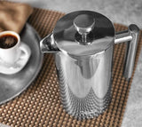 French Press Double-Wall Stainless Steel Mirror Finish (34oz) 20% Heavier Duty Coffee/Tea Maker: Multi-Screen System 100% No Coffee Grounds Guarantee, 18/10 Stainless Steel, Rust-Free, Dishwasher Safe