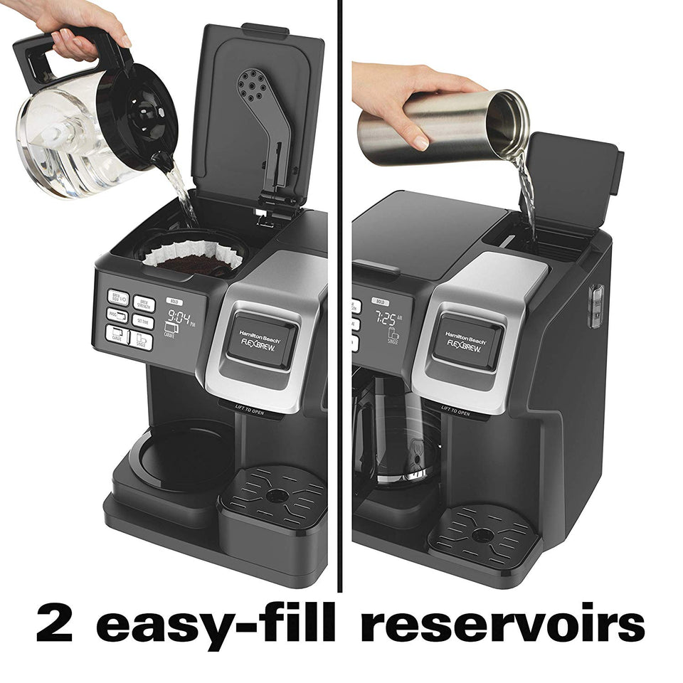Hamilton Beach (49976) FlexBrew Coffee Maker, Single Serve & Full Coffee Pot, Compatible with Single-Serve Pods or Ground Coffee, Programmable, Black